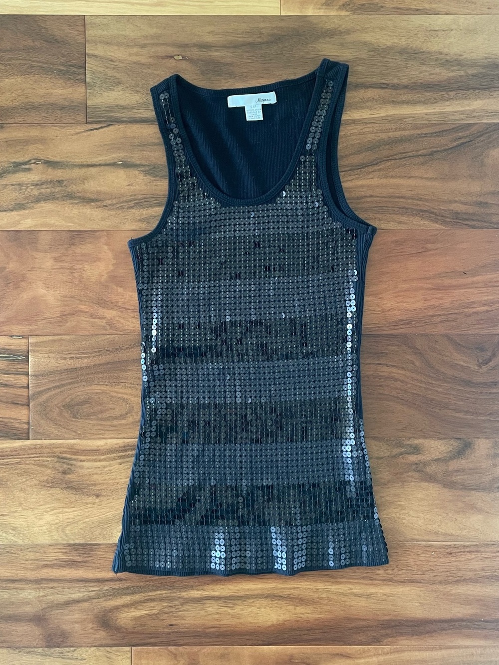 Y2K Majora Black Sequin Striped Tank Top